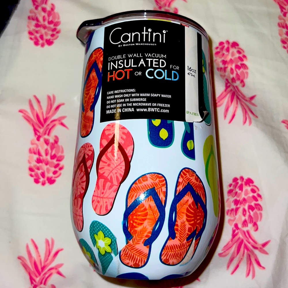 New with sticker Cantini Insulated Hot or Cold 16 oz Cup Mug Flip Flops Tropical